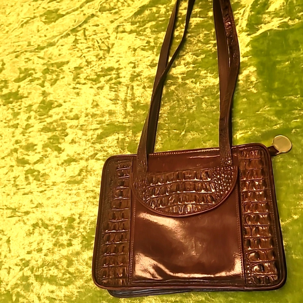 Brahmin Vintage  Crocodile Embossed Leather Shoulder  Bag Brown